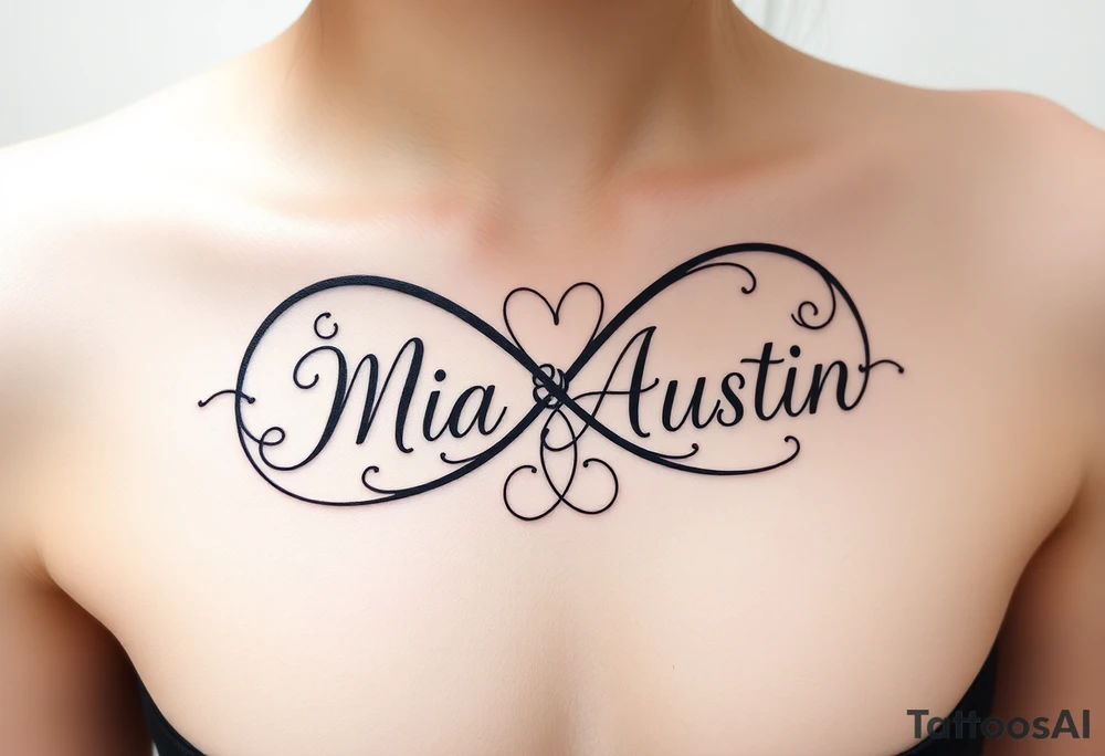 Infinity symbol with the name's Mia and Austin tattoo idea
