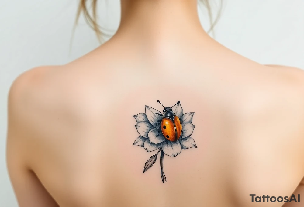 Golden or yellow ladybug on a flower small tattoo idea