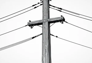 a wooden 12kv distribution pole with electrical lines. Make the pole a cross that has a hidden resemblance to god. tattoo idea