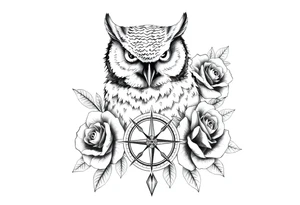 an owl,compass,roses, tattoo idea