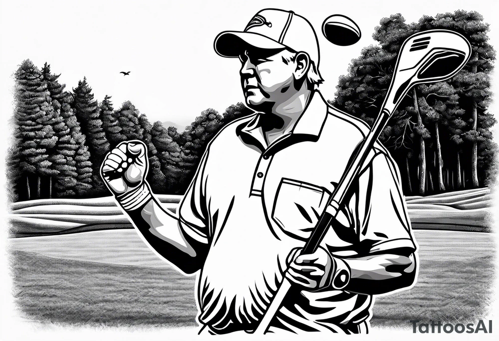 Professional golfer John Daly holding a putter in one hand while celebrating a victory. tattoo idea