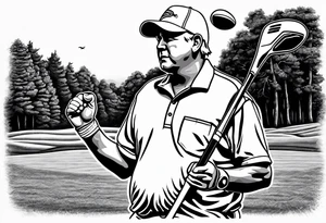 Professional golfer John Daly holding a putter in one hand while celebrating a victory. tattoo idea