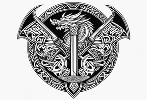 Valhalla sword shield dragon axe Valknut tattoo idea