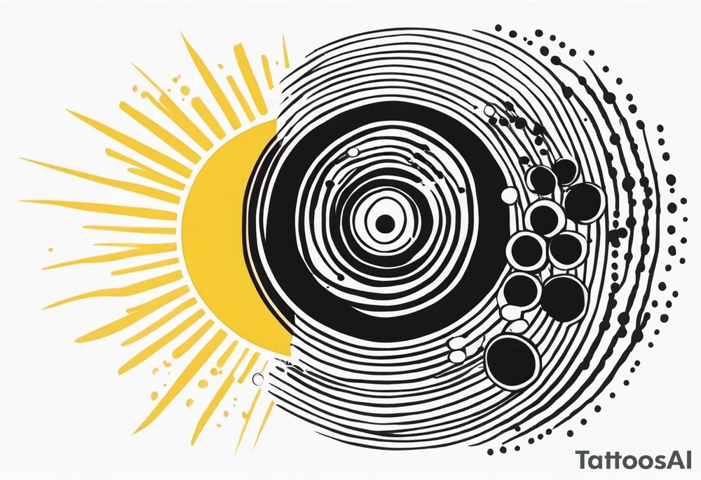 simple sunshine made of black dots with circles. rays coming out tattoo idea
