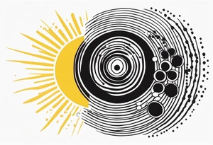 simple sunshine made of black dots with circles. rays coming out tattoo idea