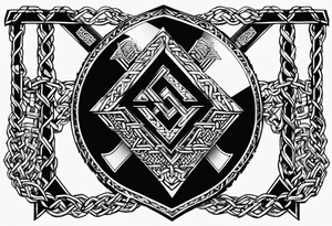 Valhalla  sword shield axe barbed wire chains valknut tattoo idea