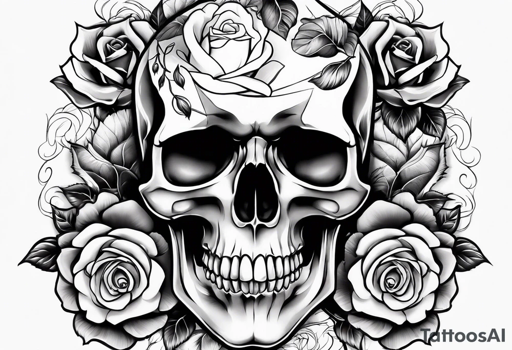 skull and roses tattoo idea