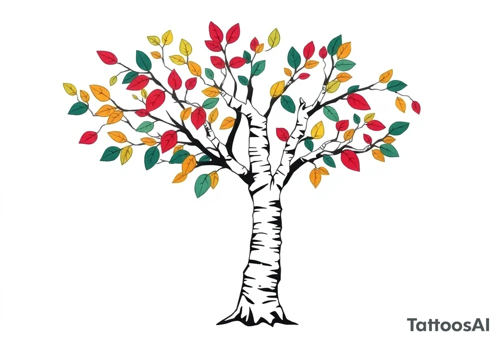 birch tree with coloured leaves tattoo idea