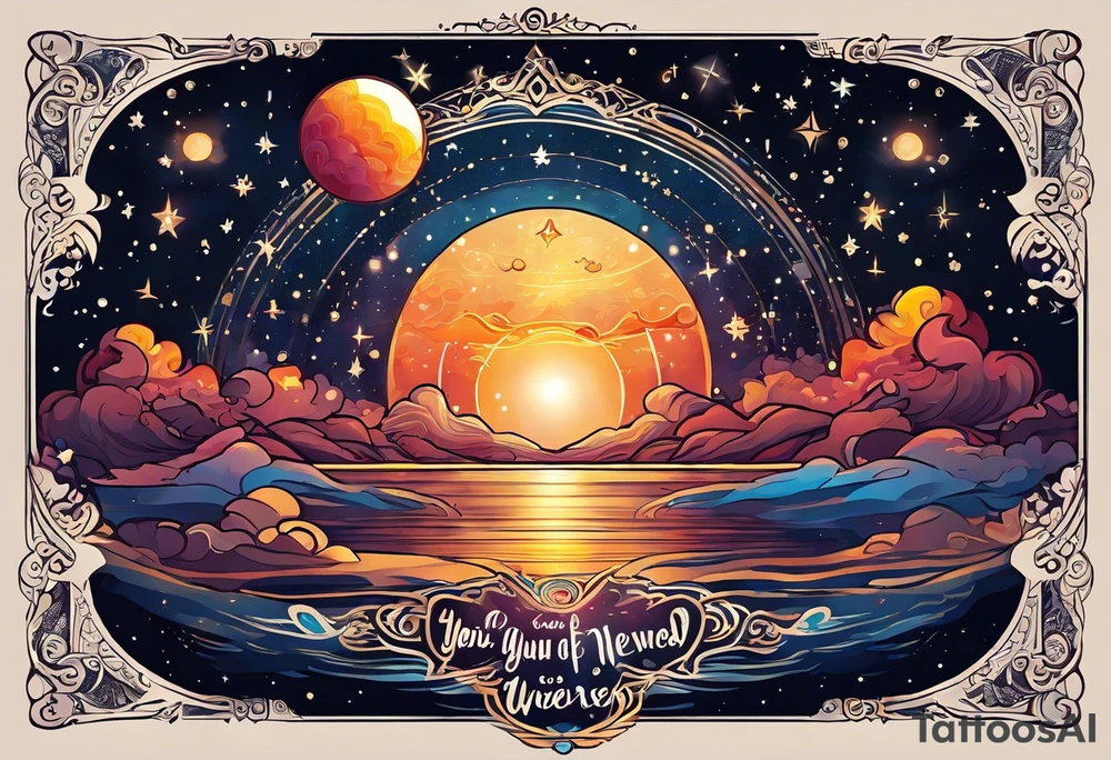 You are a beloved of the universe. You are
as beautiful as the sunrise and as ancient
as the stars. You are a spark of divine love
in human form. Through you goodness &
light flow into this world. Bless you. tattoo idea