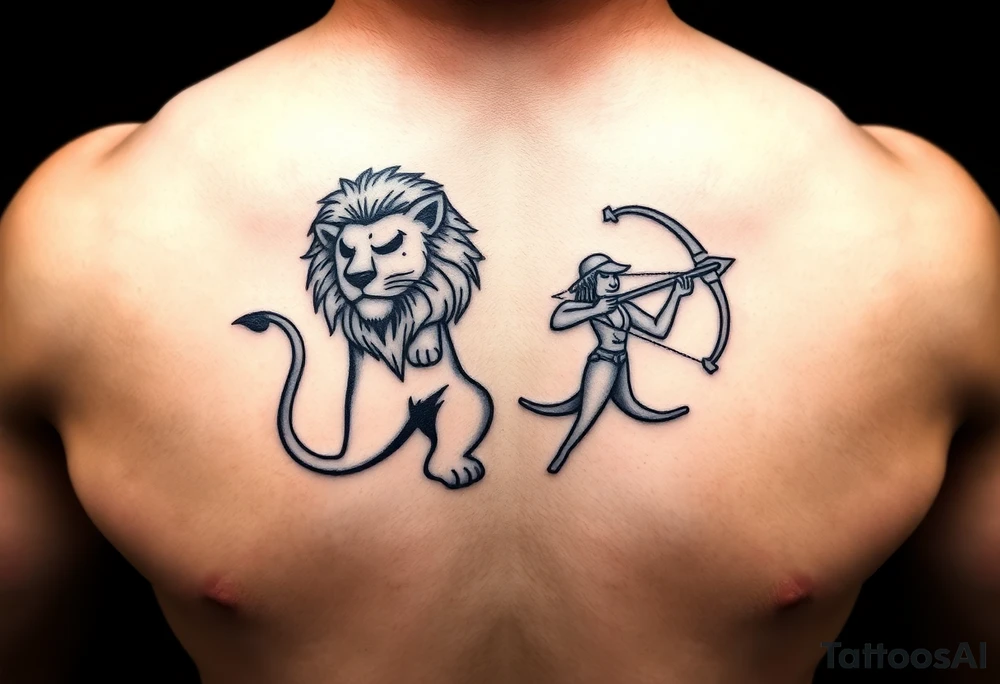 Leo zodiac sign and Sagittarius together tattoo idea