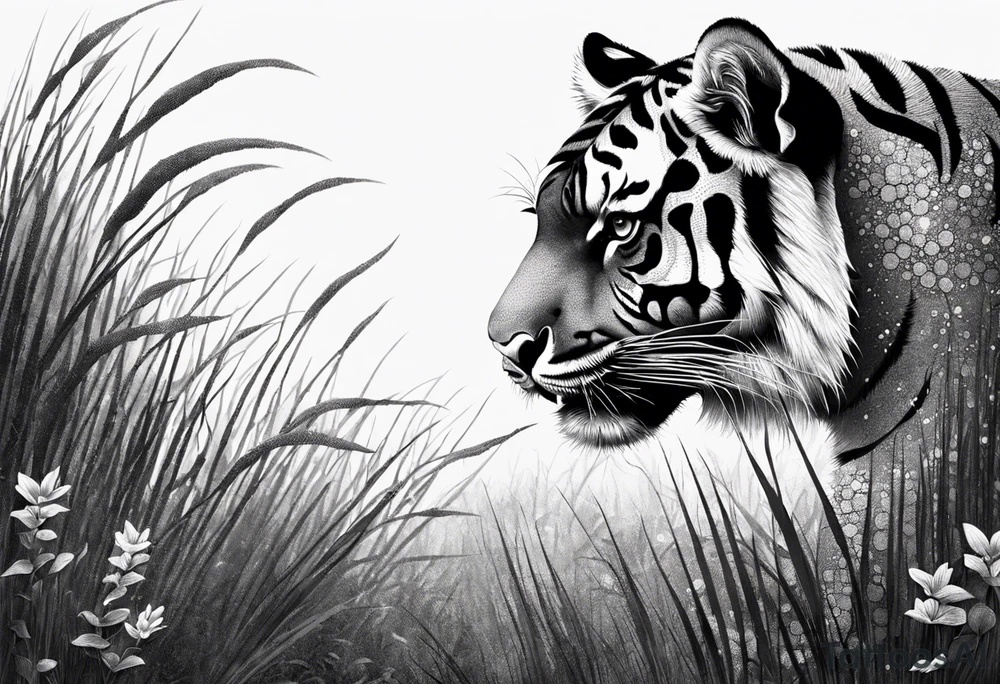 hungry tiger hiding in the grass tattoo idea