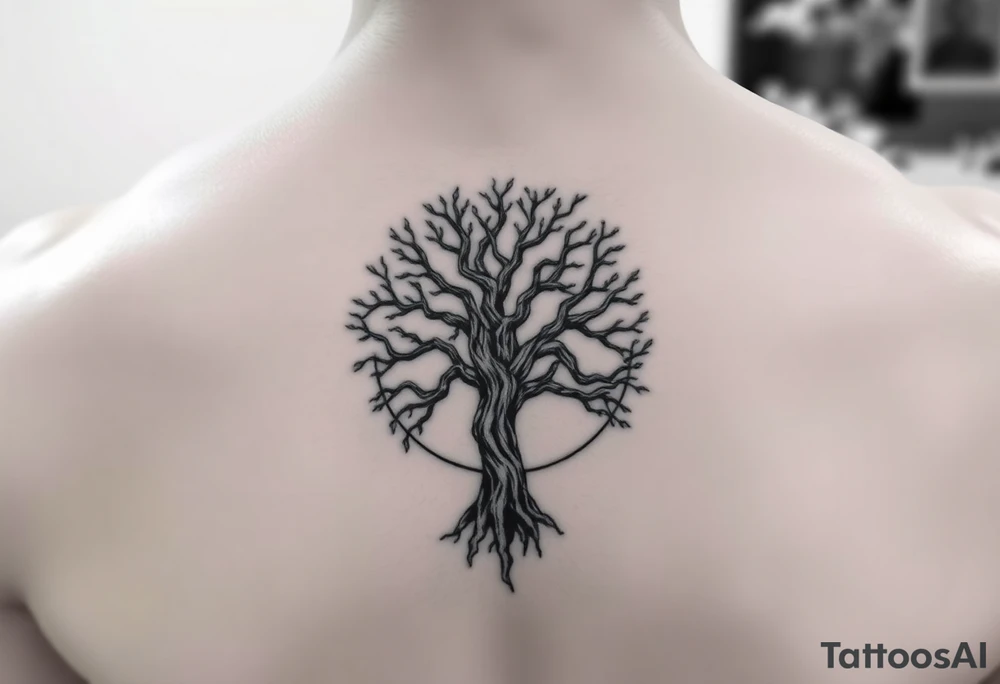 yggadrisl tree of life with circle tattoo idea