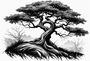A tree with roots spreading out, symbolizing strength and grounding tattoo idea