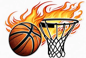 Basketball on fire into a hoop tattoo idea