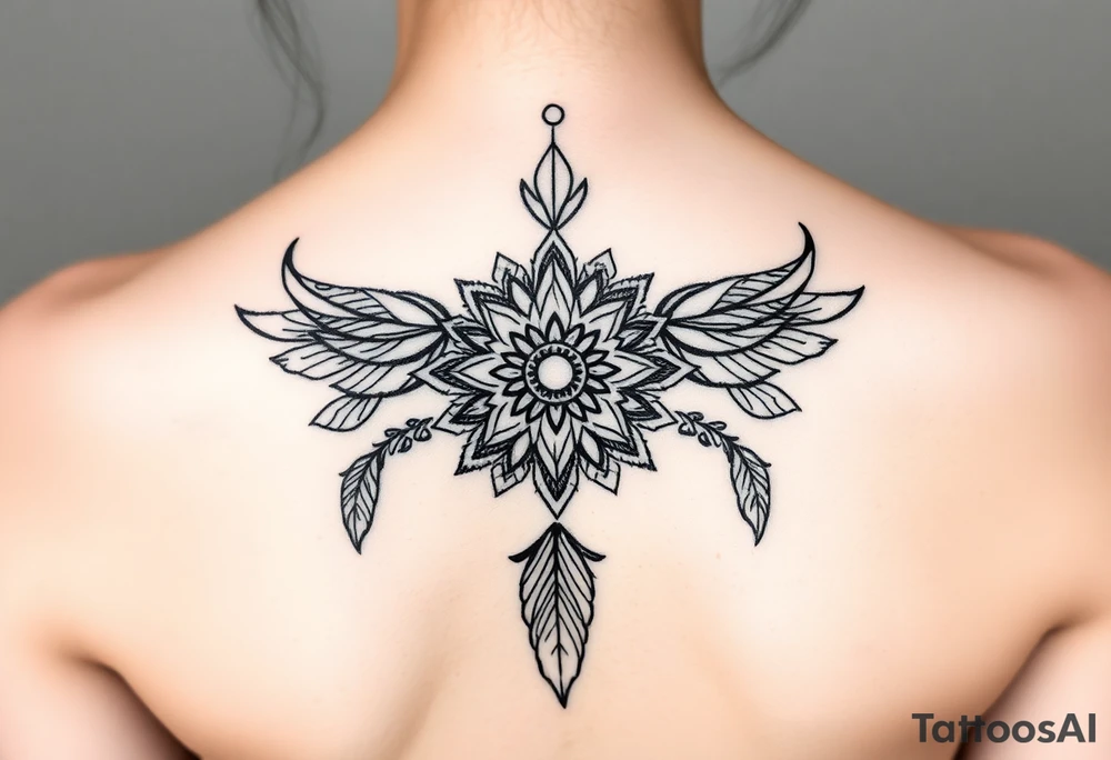 spiritual feathers ornamental mandala shaman tattoo idea
