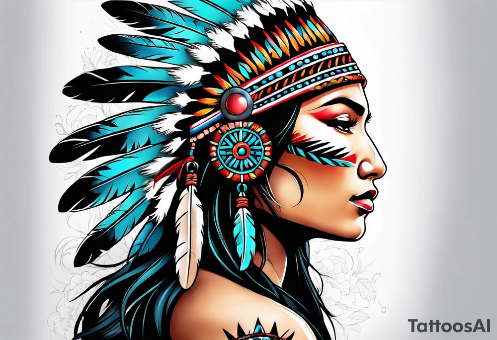 Native American with flowers tattoo idea