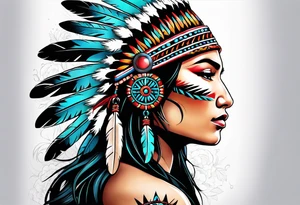 Native American with flowers tattoo idea