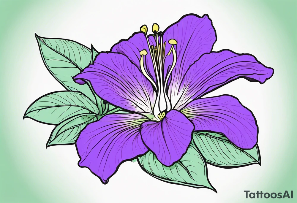 An outline of a rio dipladenia flower with a mist green and purple background tattoo idea