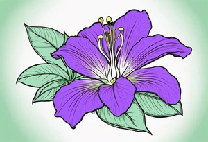 An outline of a rio dipladenia flower with a mist green and purple background tattoo idea