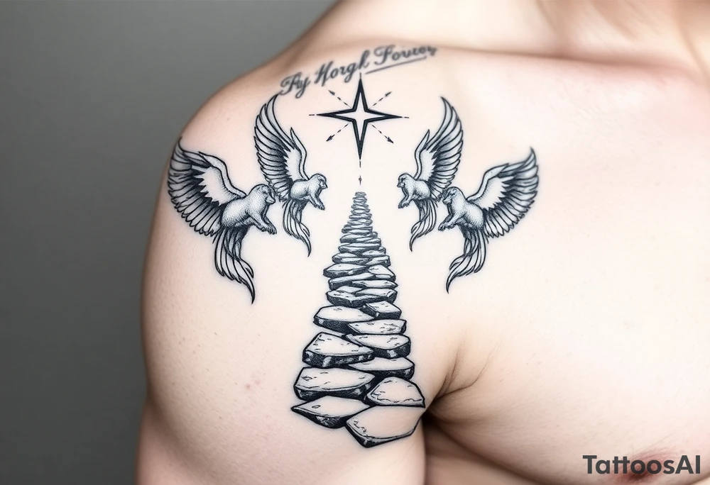 Pathway to heaven with angels tattoo idea