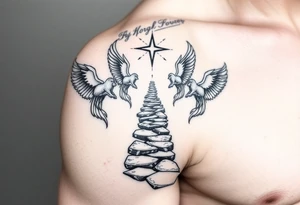 Pathway to heaven with angels tattoo idea