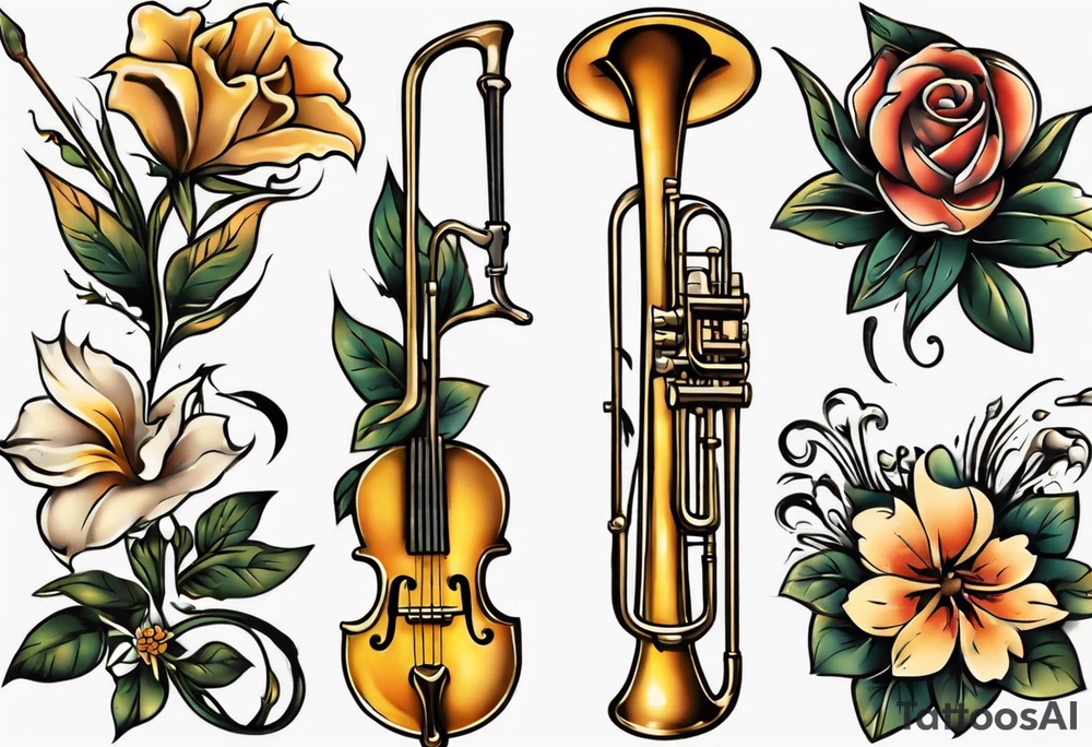 trombone growing flowers tattoo idea