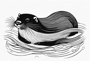 Otter swimming with straight and clear lines very little detail tattoo idea