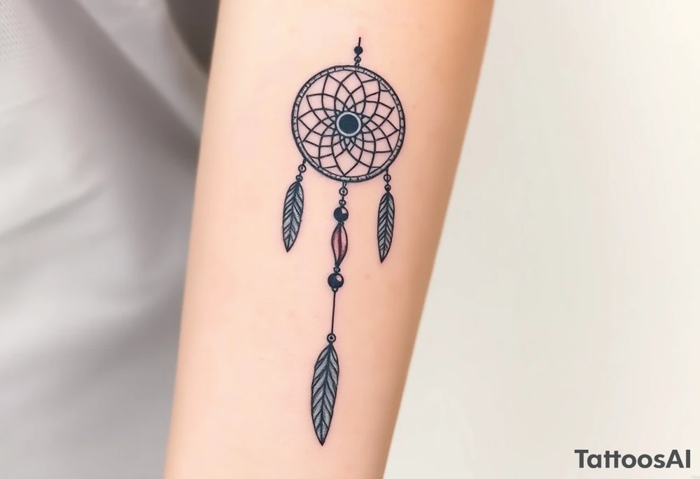 native dreamcatcher with flowing feathers and sacred beads tattoo idea