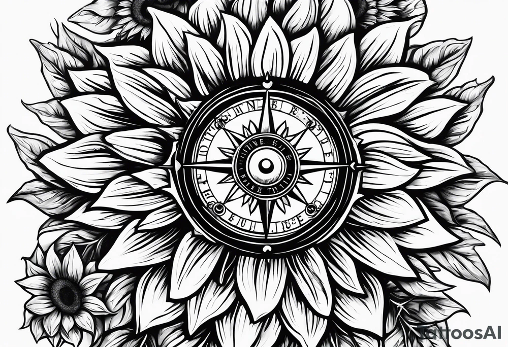 Sunflower and a compass, with the words "To Thine Own Self Be True" tattoo idea