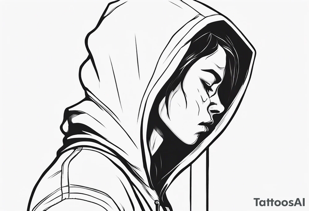 The side view of a person in a hoodie, looking down. tattoo idea