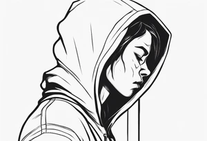 The side view of a person in a hoodie, looking down. tattoo idea