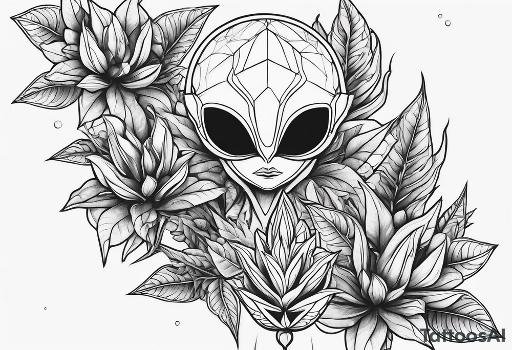 Weed buds aliens tattoo idea