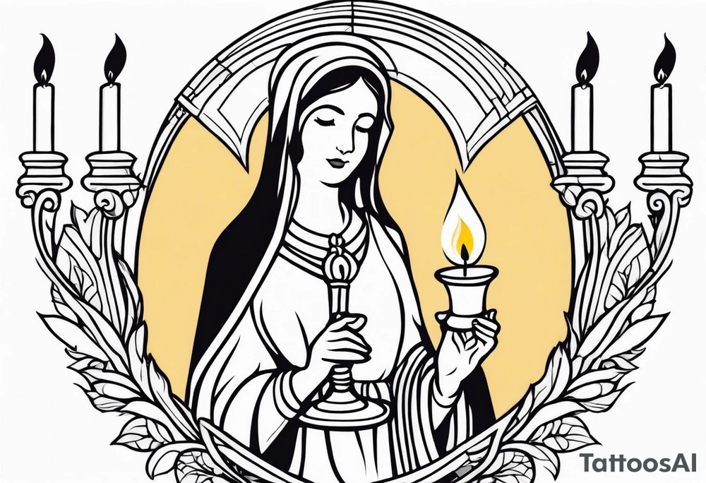 virgin maria holds 1 candle in her hand, tattoo should be full color tattoo idea