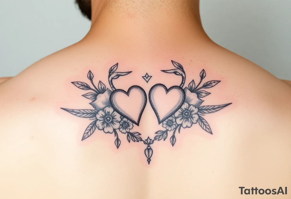 Virgo and Scorpio combination banner's hearts and flowers tattoo idea