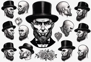 bald heartbroken man closeup Lincoln Beard black hat tattoo idea