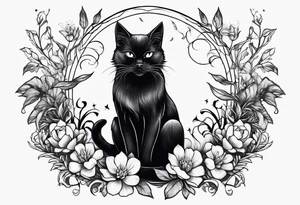 Ethereal witchy garden black cat tattoo idea