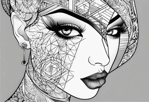 fine line tattoo, geometric figures, a face, time tattoo idea
