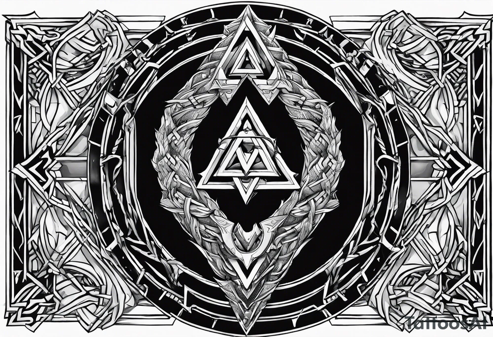 Valhalla sword shield dragon axe stairs Valknut barbed wire chains valknut fire tattoo idea Valhalla sword shield dragon axe stairs Valknut barbed wire chains valknut fire tattoo idea