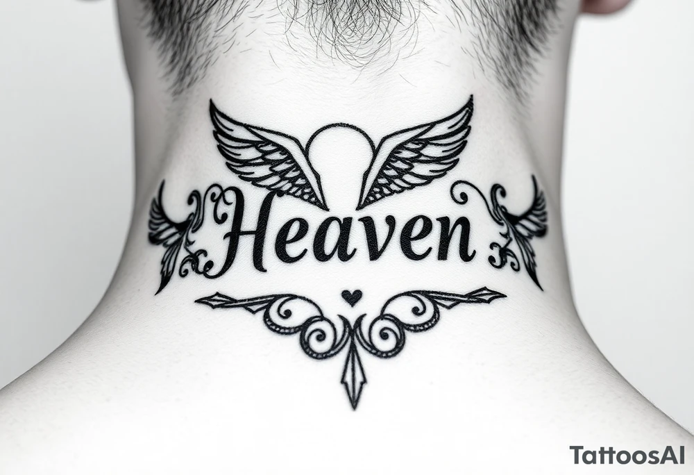 Heaven love theme surrounding the name angel baby tattoo idea