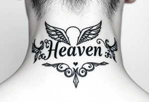 Heaven love theme surrounding the name angel baby tattoo idea