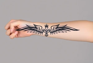 Minimal phoenix and crown fine lines tattoo idea