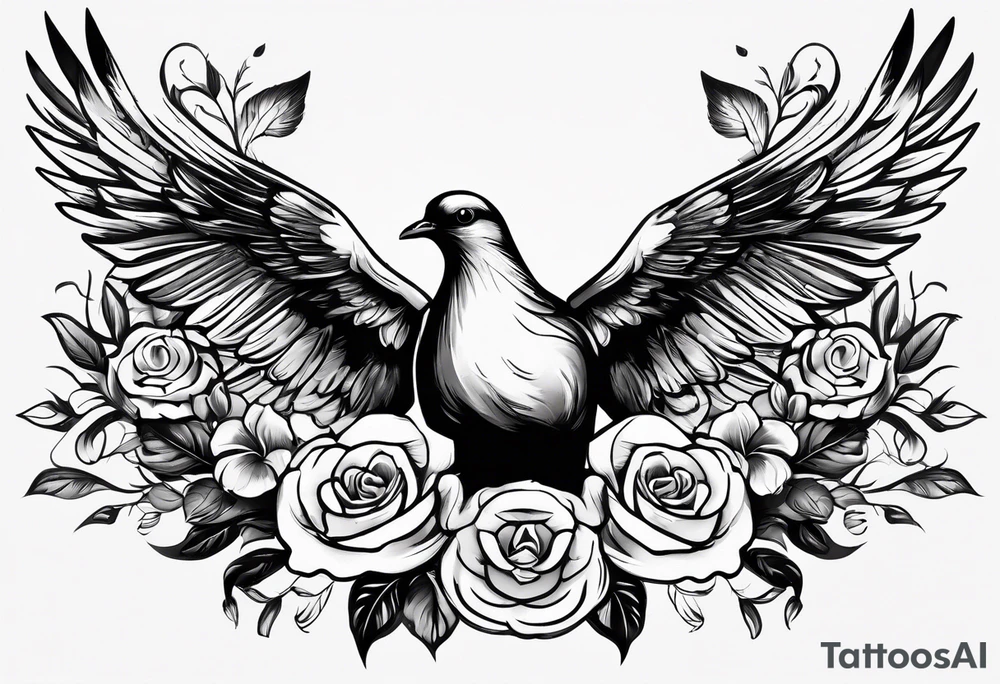 Doves flowers crown tattoo idea