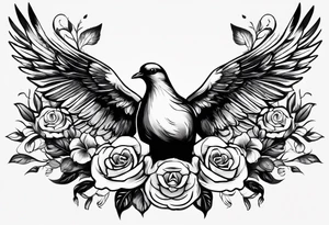 Doves flowers crown tattoo idea