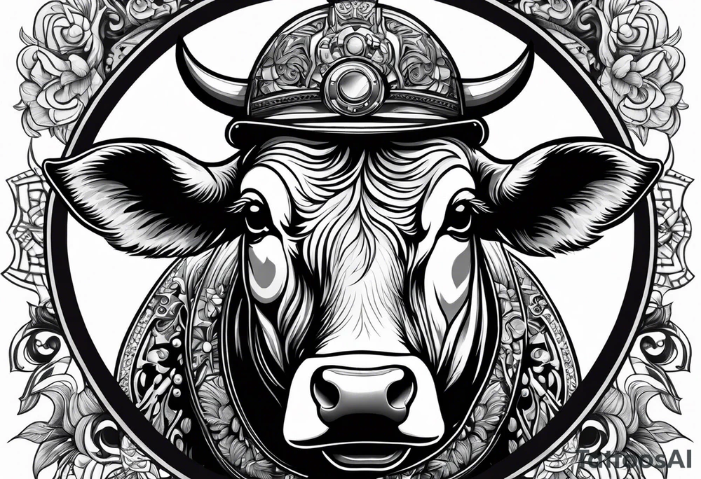 cow in motorcycle helmet tattoo idea