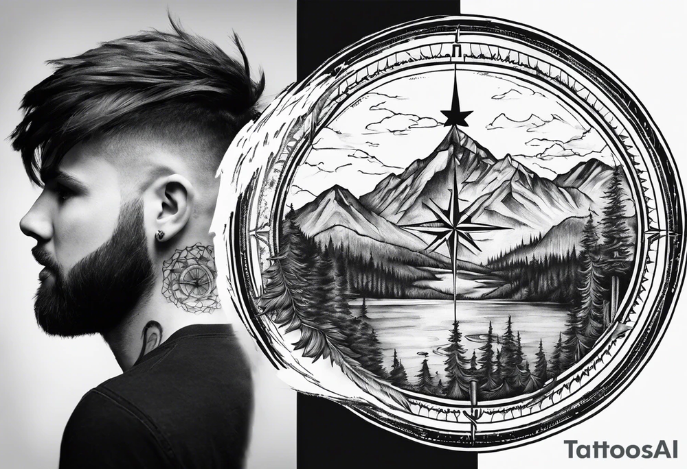 Homesick album by A Day to Remember, but with a mountain and a compass tattoo idea