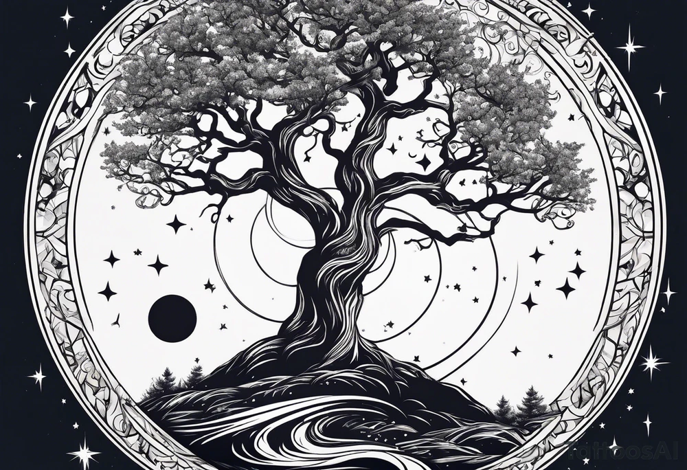Tree with Star 
symbol and a together forever through time and space tattoo idea