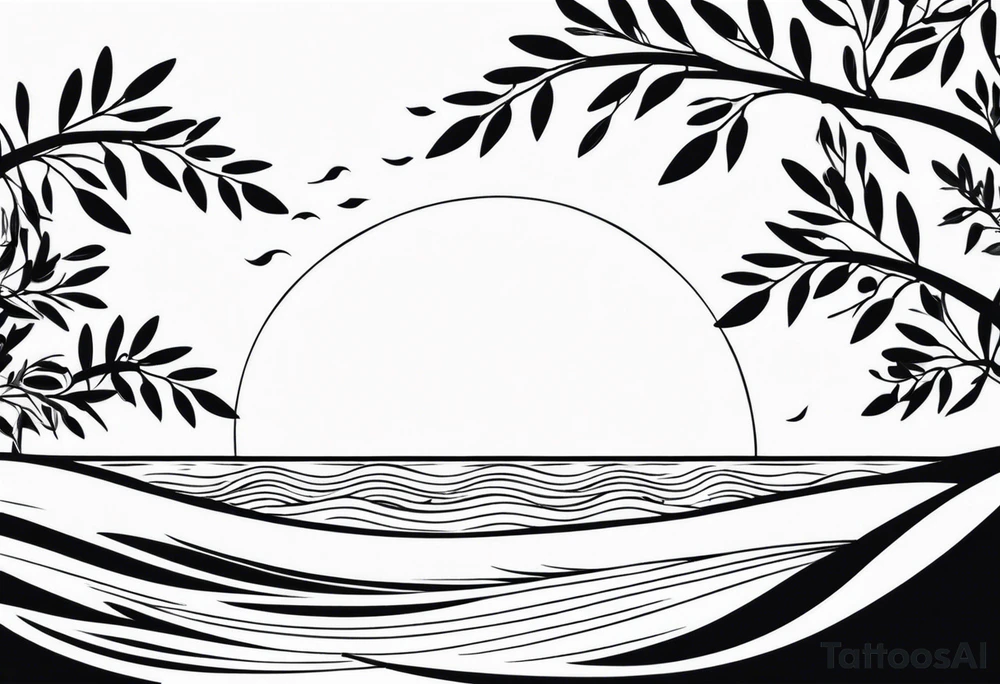 Olive branch, waves, ocean, sun tattoo idea