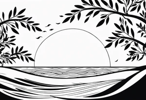 Olive branch, waves, ocean, sun tattoo idea