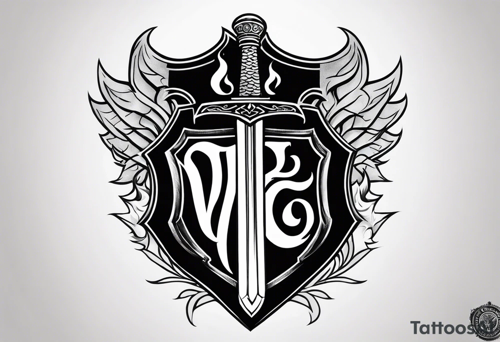 Valhalla shield sword stairs fire tattoo idea