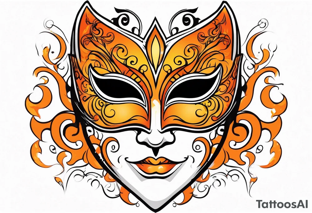 Male masquerade mask with orange smoke tattoo idea